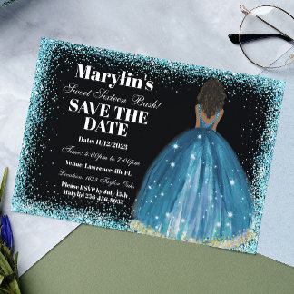 Save The Date Parties scintillant Turquoise Princesse Sweet sixt