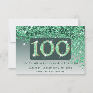 Save The Date Parties scintillant verte brillante pour 100e anni