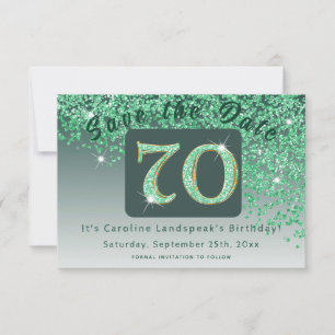 Save The Date Parties scintillant verte brillante pour 70e anniv