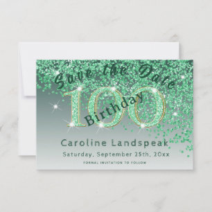 Save The Date Parties scintillant verte tombante pour le 100e an