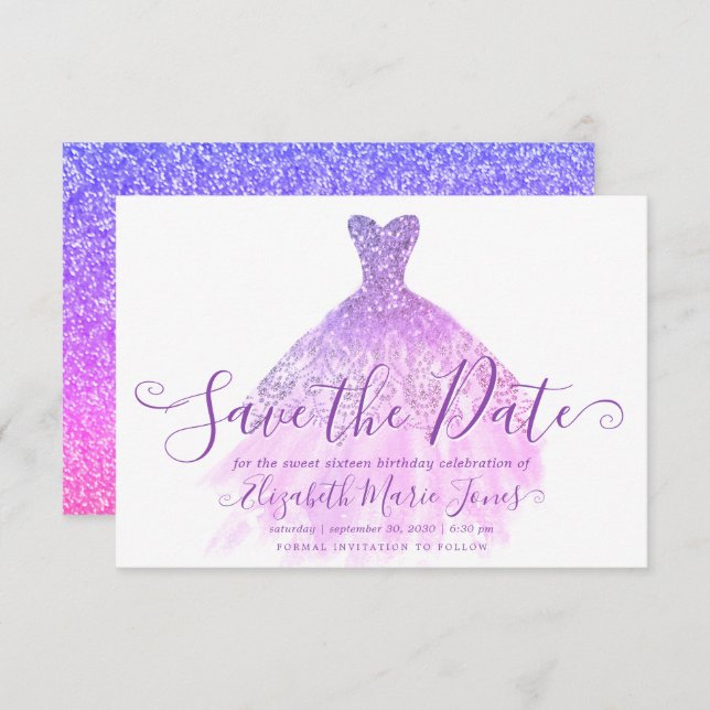 Save The Date Parties scintillant violet clair Chic Robe douce 1 (Devant / Derrière)
