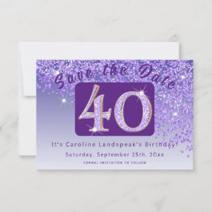 Save The Date Parties scintillant violette brillante pour 40e an