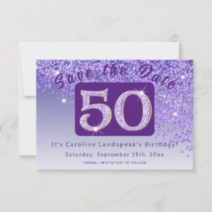 Save The Date Parties scintillant violette brillante pour 50e an