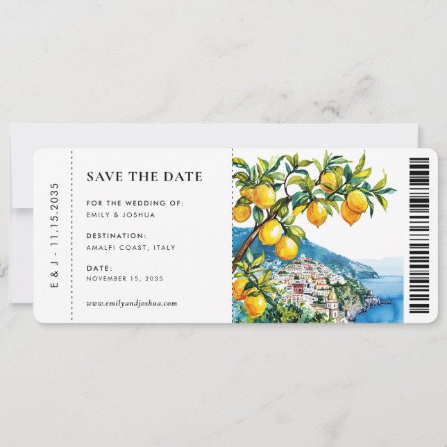 Save The Date Passe d'embarquement Positano Amalfi Mariage de la (Devant)