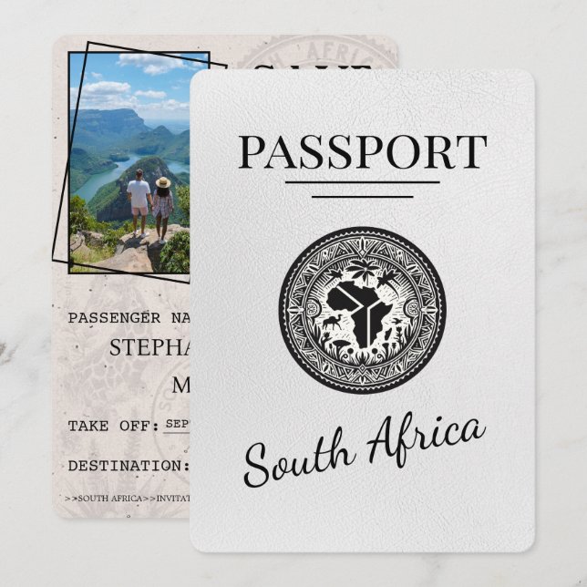 Save The Date Passeport Afrique du Sud blanche (Devant / Derrière)