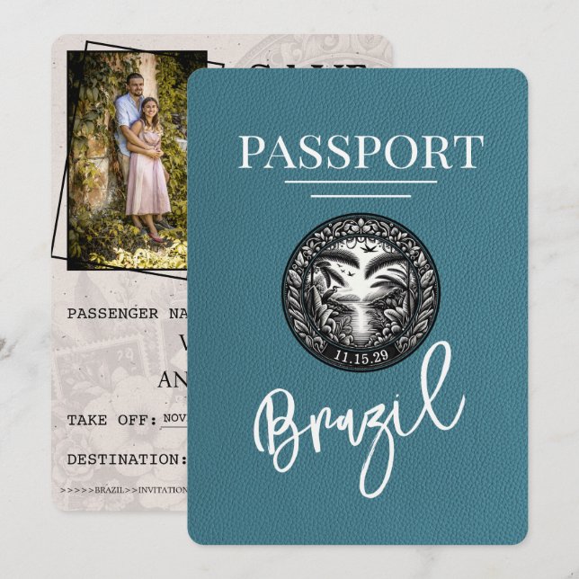 Save The Date Passeport Brésil turquoise Enregistrer La Date (Devant / Derrière)