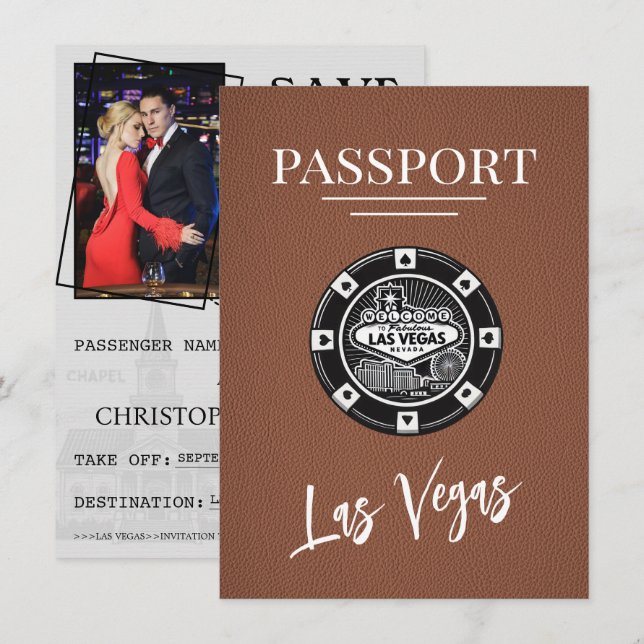 Save The Date Passeport Brown Las Vegas Enregistrer La Date (Devant / Derrière)