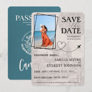Save The Date Passeport Cancun turquoise Enregistrer La Date