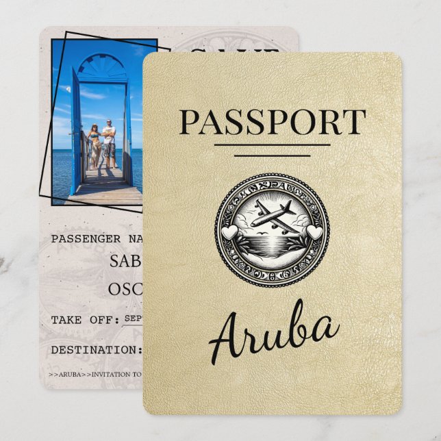 Save The Date Passeport Champagne Aruba Enregistrer La Date (Devant / Derrière)