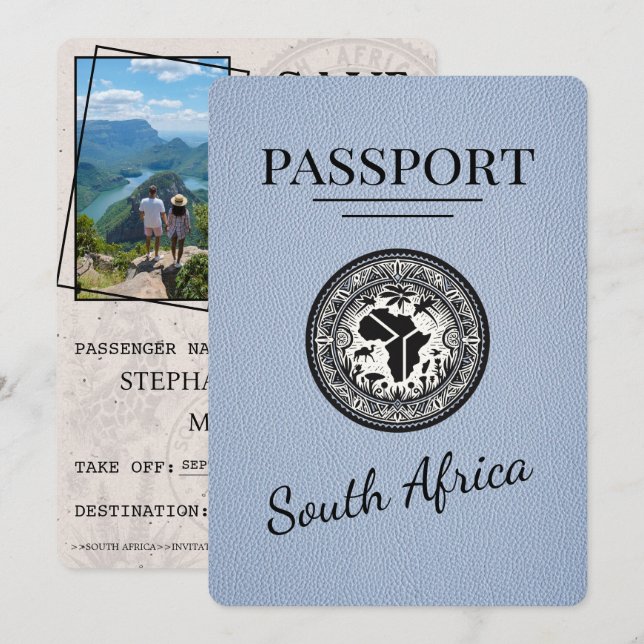 Save The Date Passeport d'Afrique du Sud Dusty Blue (Devant / Derrière)