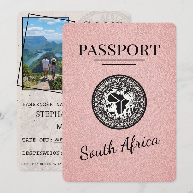 Save The Date Passeport d'Afrique du Sud rose (Devant / Derrière)