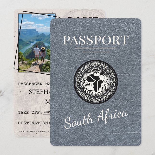 Save The Date Passeport d'Afrique du Sud Silver (Devant / Derrière)