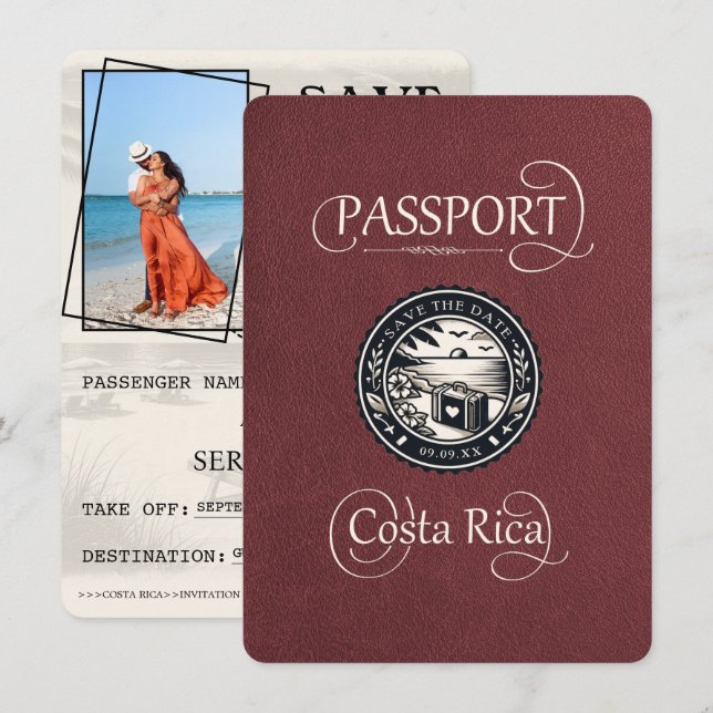Save The Date Passeport de Bourgogne Costa Rica (Devant / Derrière)