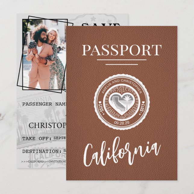 Save The Date Passeport De Californie Brown Enregistrer La Date (Devant / Derrière)