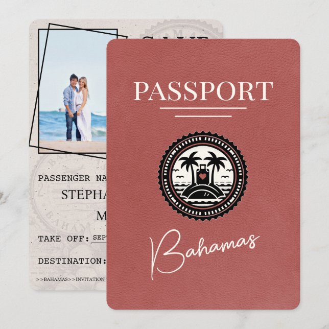 Save The Date Passeport De La Bourgogne Lumière Bahamas Enregist (Devant / Derrière)