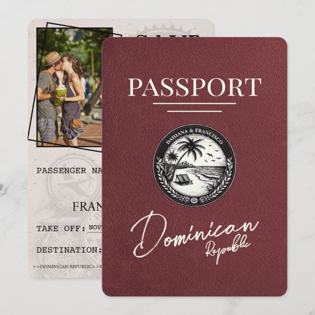 Save The Date Passeport De La République Dominicaine De Bourgogn (Devant / Derrière)