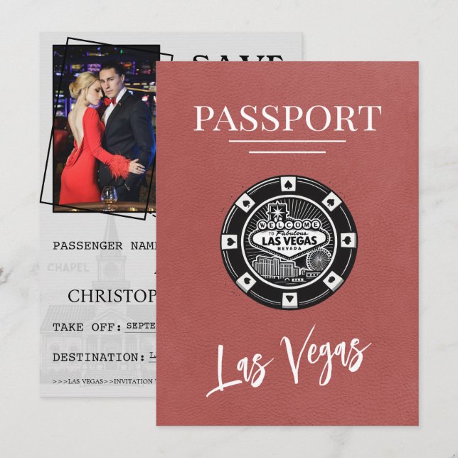 Save The Date Passeport De Las Vegas En Bourgogne Lumière Économ (Devant / Derrière)