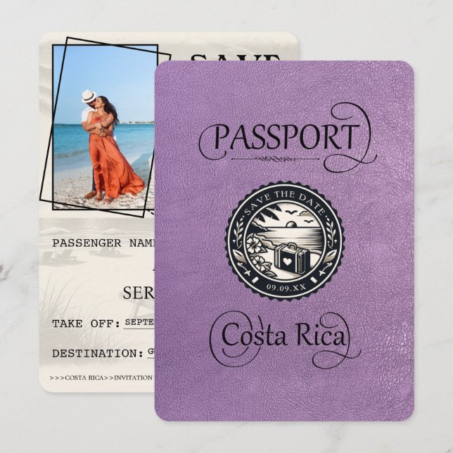 Save The Date Passeport de Lavender Costa Rica (Devant / Derrière)