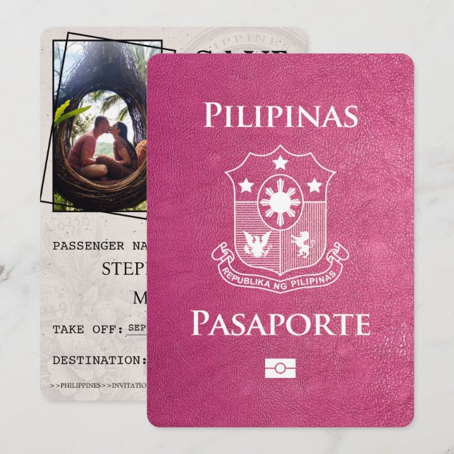 Save The Date Passeport De Magenta Pink Philippines Enregistrer  (Devant / Derrière)
