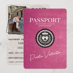 Save The Date Passeport de Magenta Pink Puerta Vallarta