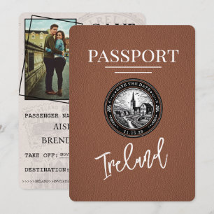Save The Date Passeport D'Irlande Brown Enregistrer La Date