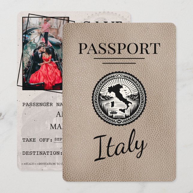 Save The Date Passeport d'Italie beige (Devant / Derrière)