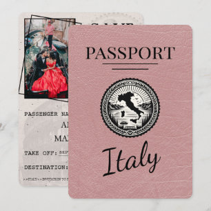 Save The Date Passeport d'Italie Rose Dusty