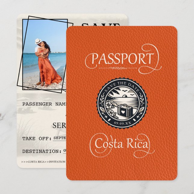 Save The Date Passeport d'Orange Costa Rica (Devant / Derrière)
