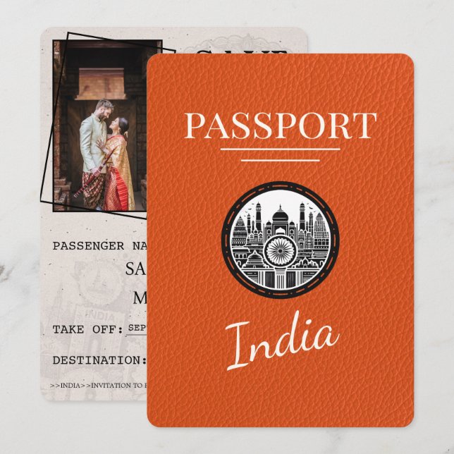 Save The Date Passeport D'Orange Inde Enregistrer La Date (Devant / Derrière)