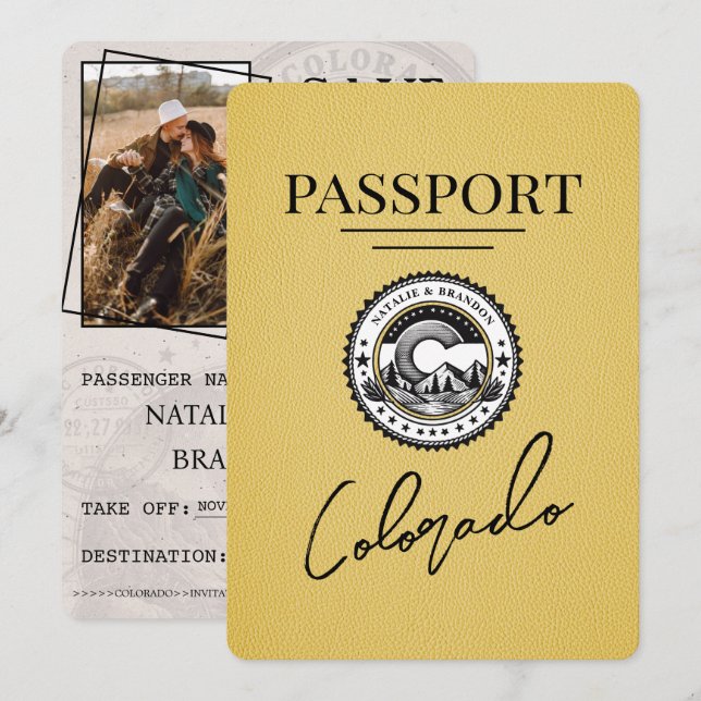 Save The Date Passeport Du Colorado Jaune Enregistrer La Date (Devant / Derrière)