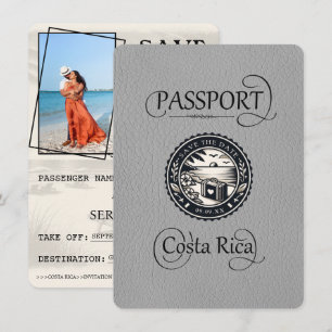 Save The Date Passeport du Costa Rica gris