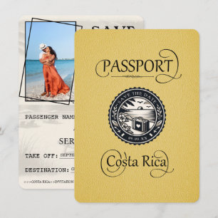 Save The Date Passeport du Costa Rica jaune