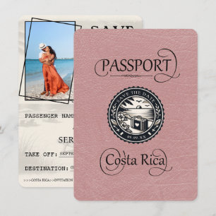 Save The Date Passeport du Costa Rica Rose Dusty