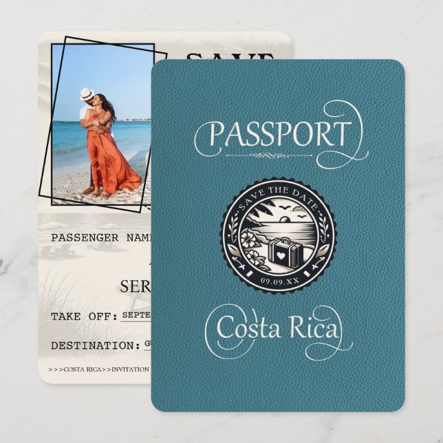 Save The Date Passeport du Costa Rica turquoise (Devant / Derrière)