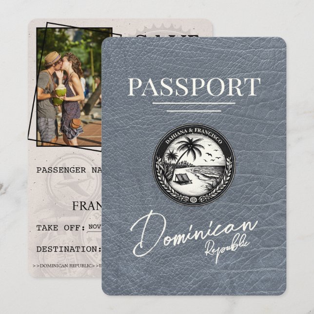 Save The Date Passeport En Argent République Dominicaine Enregis (Devant / Derrière)