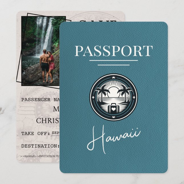 Save The Date Passeport Hawaii turquoise Enregistrer La Date (Devant / Derrière)