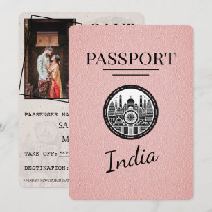 Save The Date Passeport Inde Rose Enregistrer La Date