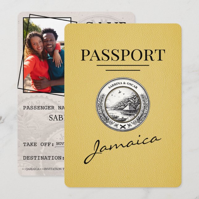 Save The Date Passeport Jamaïque Jaune Enregistrer La Date (Devant / Derrière)