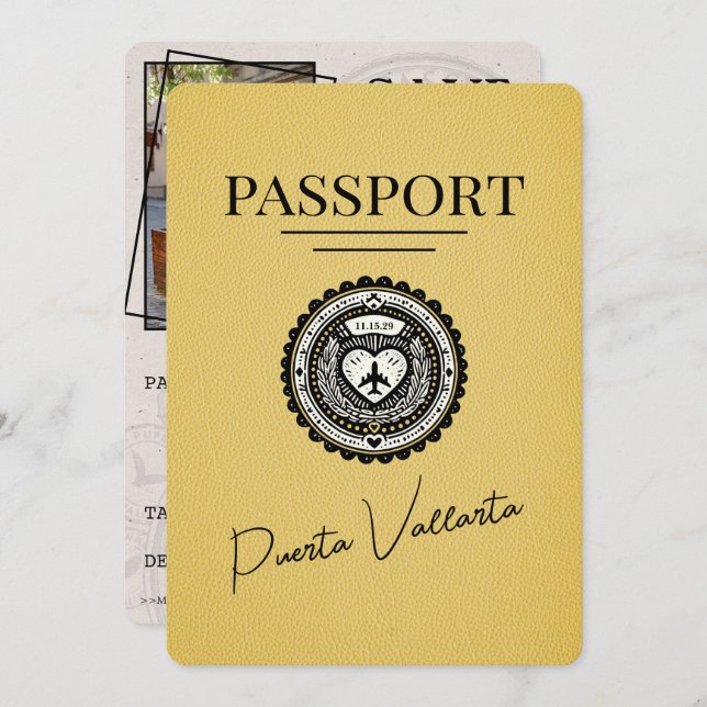 Save The Date Passeport Jaune Puerta Vallarta Enregistrer La Dat (Devant / Derrière)