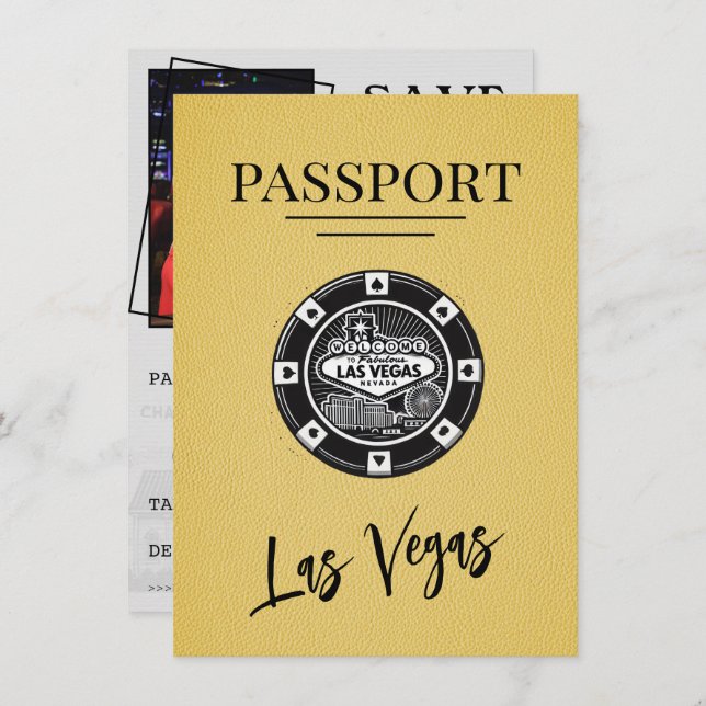 Save The Date Passeport Las Vegas Jaune Enregistrer La Date (Devant / Derrière)
