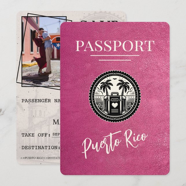 Save The Date Passeport Magenta Porto Rico (Devant / Derrière)