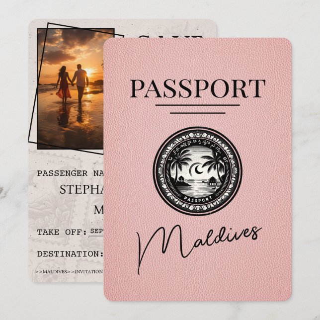 Save The Date Passeport Maldives Rose Enregistrer La Date (Devant / Derrière)