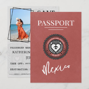 Save The Date Passeport Mexique Bourgogne Lumière Enregistrer La