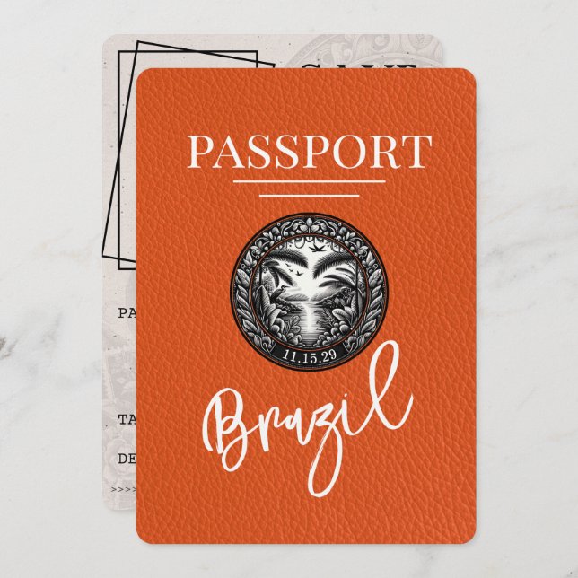 Save The Date Passeport Orange Brésil Enregistrer La Date (Devant / Derrière)