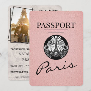 Save The Date Passeport Paris Rose Enregistrer La Date