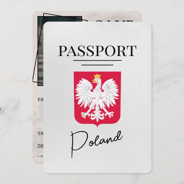 Save The Date Passeport Pologne Blanche Enregistrer La Date (Devant / Derrière)