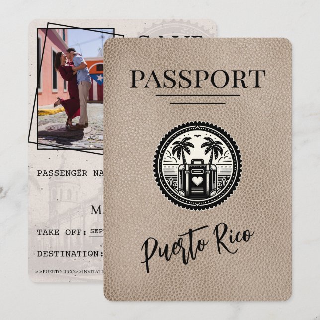 Save The Date Passeport Porto Rico beige (Devant / Derrière)