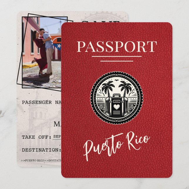 Save The Date Passeport Porto Rico Rouge (Devant / Derrière)