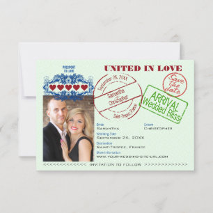 Save The Date Passeport pour Aimer Mignonne Destination Mariage 
