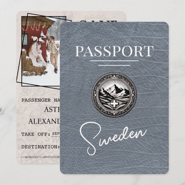Save The Date Passeport Silver Suède Enregistrer La Date (Devant / Derrière)